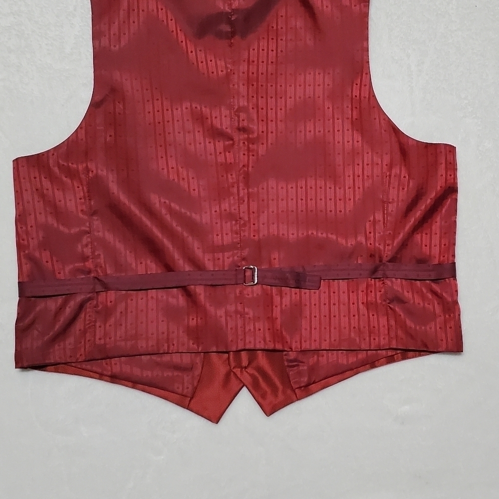 PALLINI Deep Red Satin Striped Three-Piece Suit Jacket Vest Pants Regular Fit - Picture 10 of 16